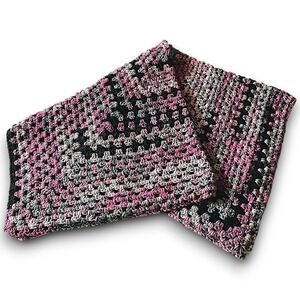 Hand Crocheted Blanket Baby Lap Afghan Grey Pink Black 36‎ x34 NWOT